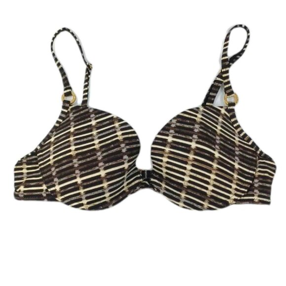 BCBG MaxAzria Bikini Top Womens Sz S Brown Boho Geo Minimal Gold Y2K Island Girl - Picture 5 of 12